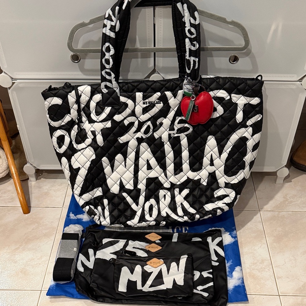 NWT MZ Wallace 25th Anniversary Graffiti Tote with Red Apple Exclusive Charm